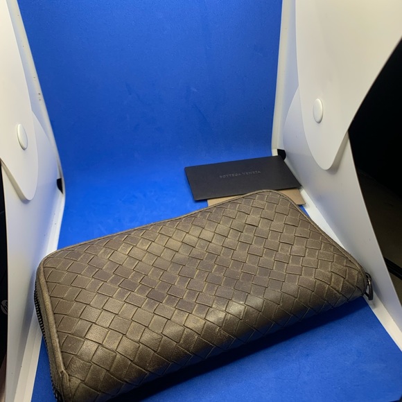 Bottega Veneta Brown nappa leather Intreciato continental zip up zippy wallet